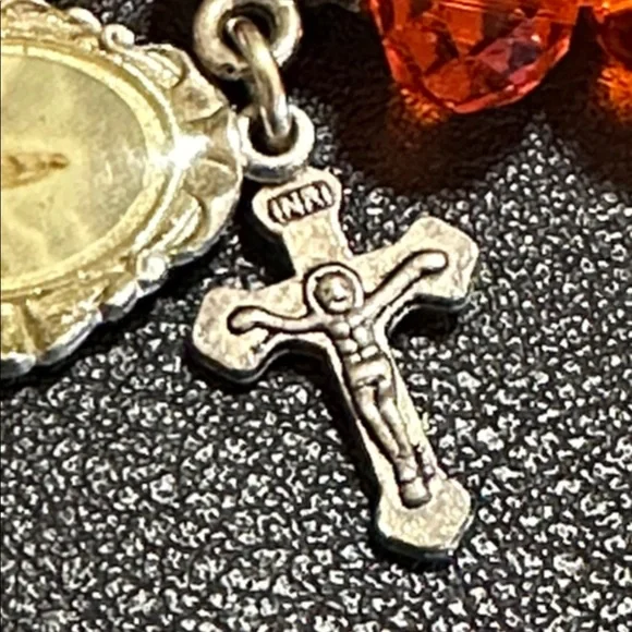 Cornelian & Orange Faceted Crystal Miraculous Charm & Cross Stretch Bracelet - Picture 6 of 12